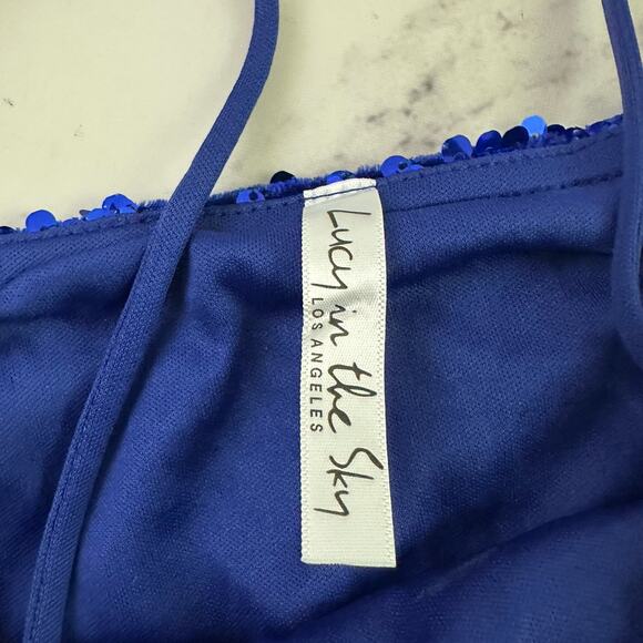 Lucy in the Sky Womens Sequin Mini Dress Size S Bright Blue Sparkle Party Short - Picture 6 of 10